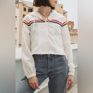 Brandy Melville Henrietta cream red blue pinstripe windbreaker John galt